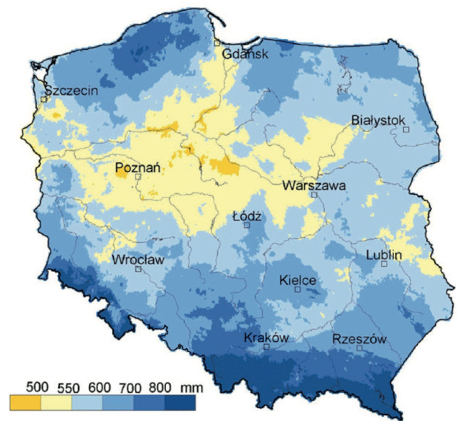 Rys.1. Opady deszczu w Polsce. Źródło: IMGW-PIB